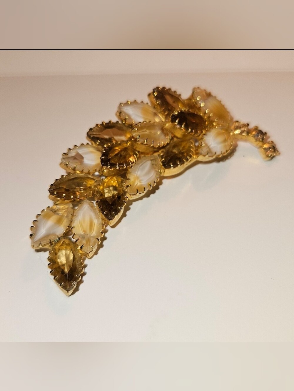 Lovely Autum Fall Vintage Spray Givre Glass Stones Brooch Pin